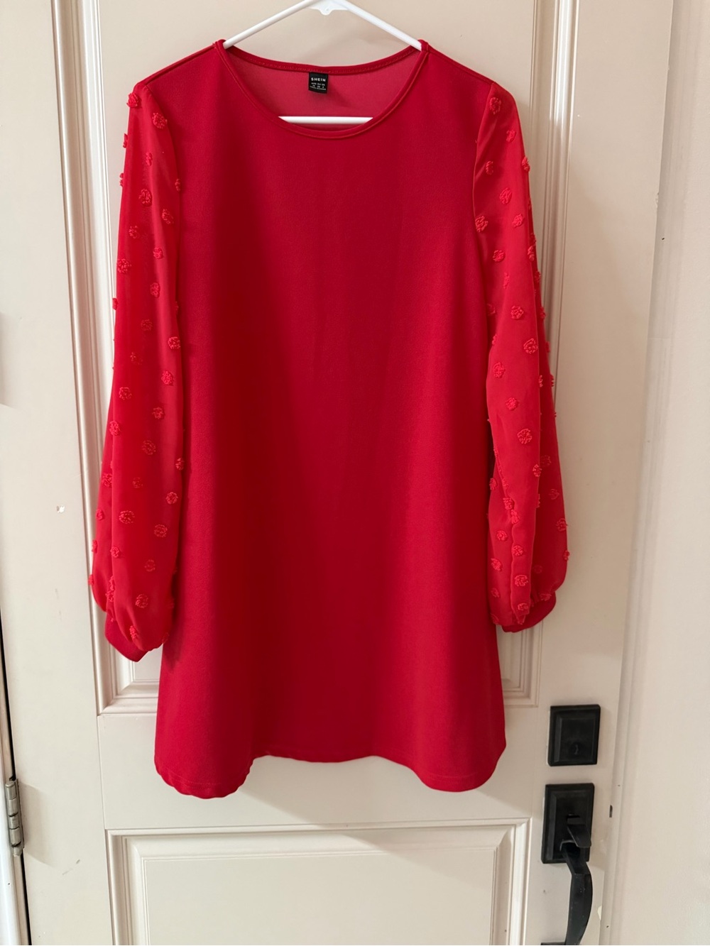SHEIN Med Red Long-Sleeve Shift Dress with Textured Sleeves